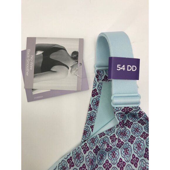 Catherines Wireless Back Smoothing Bra Geometric Print Blue 54DD NEW - Picture 2 of 4